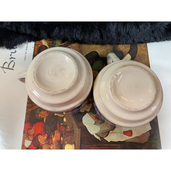 Set of 2 - Vintage USA Pottery Blue Willow Stacking Tea Cups Coffee Mugs Pair - Picture 5 of 7